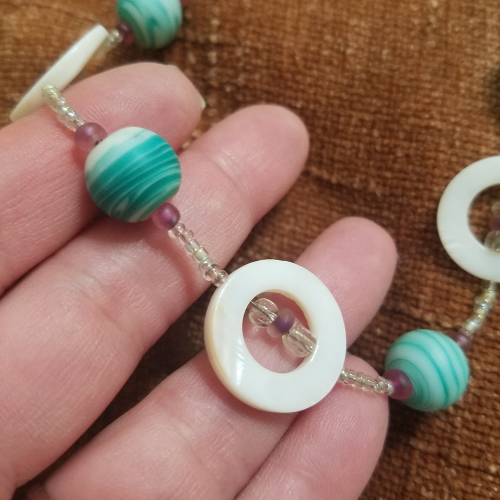 Unique Handmade Shell Geometric Necklace - Picture 3 of 4
